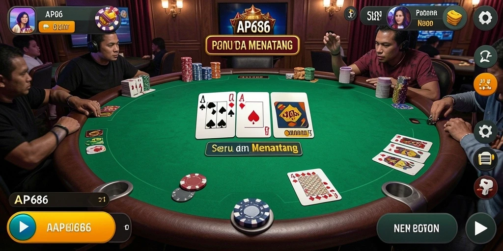 Screenshot gameplay AP686 dengan aksi poker yang mendebarkan.