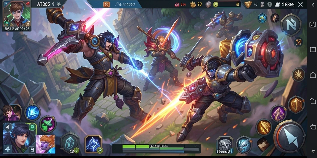 Tangkapan layar AT866 menunjukkan aksi seru di arena MOBA.