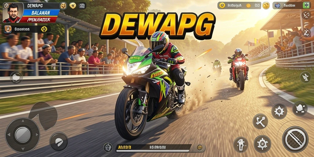 Tampilan gameplay seru DEWAPG dalam balapan motor.