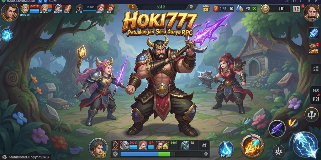 Screenshot gameplay <strong>HOKI777</strong> menampilkan petualangan epik dan pertarungan menegangkan.