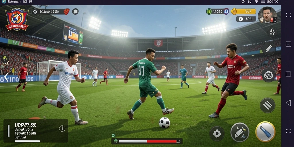 Tampilan gameplay IDR77 yang menampilkan aksi sepak bola seru dan mendebarkan.
