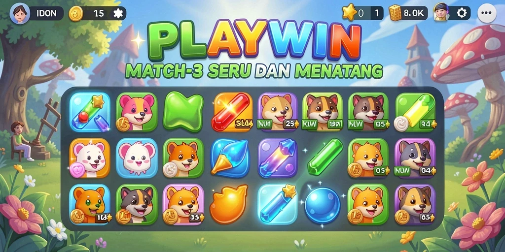 Gameplay seru dari PLAYWIN menampilkan keseruan Match-3.