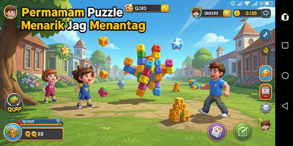 Tampilan gameplay dari QQRP dengan berbagai teka-teki menarik.