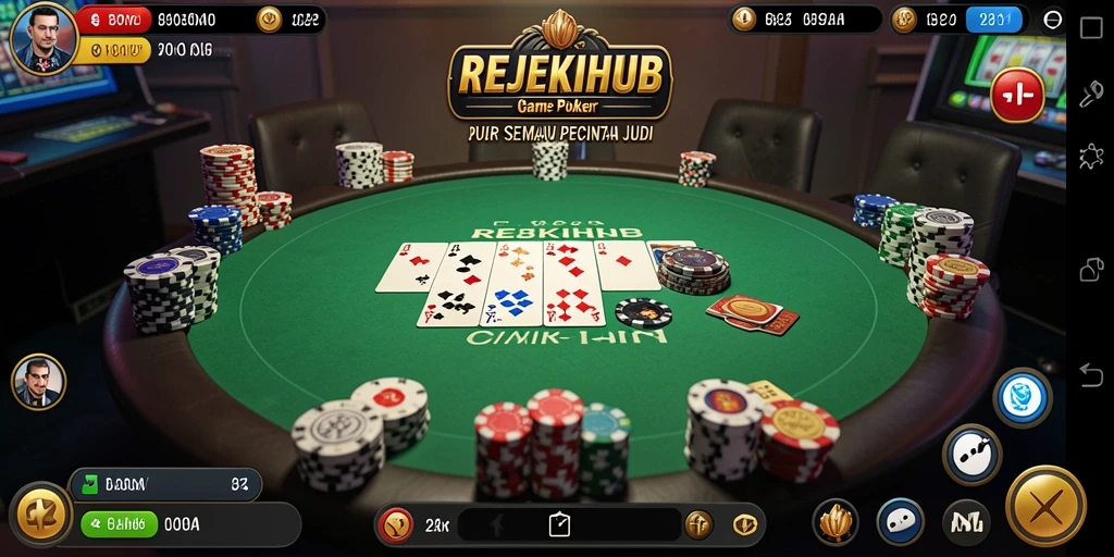 Tampilan gameplay seru dari REJEKIHUB dengan pemain Poker berkompetisi.