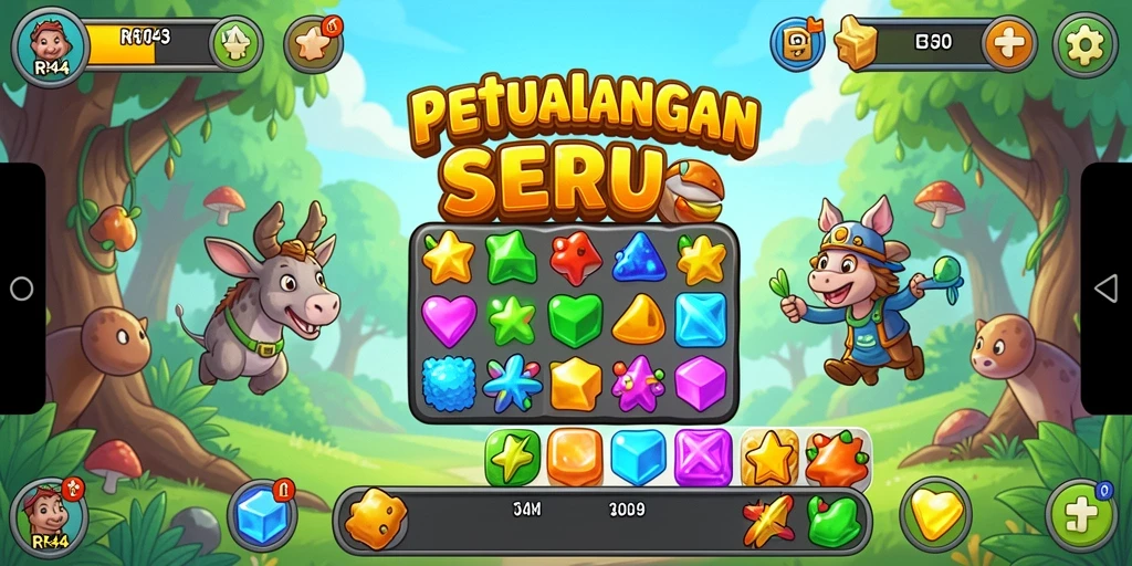 Tampilan gameplay RR44 dengan kombinasi objek berwarna-warni.