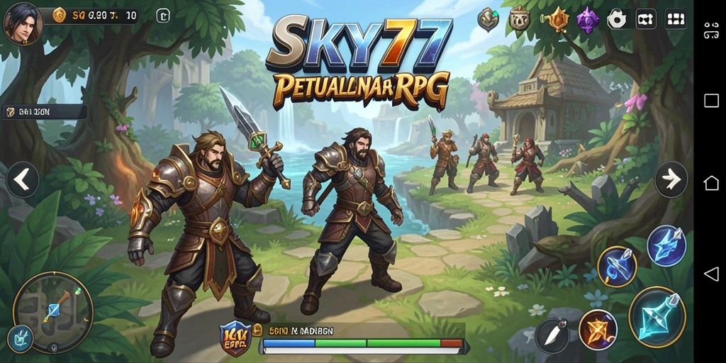Screenshot SKY77 menampilkan pertempuran epik di dunia RPG yang memukau.