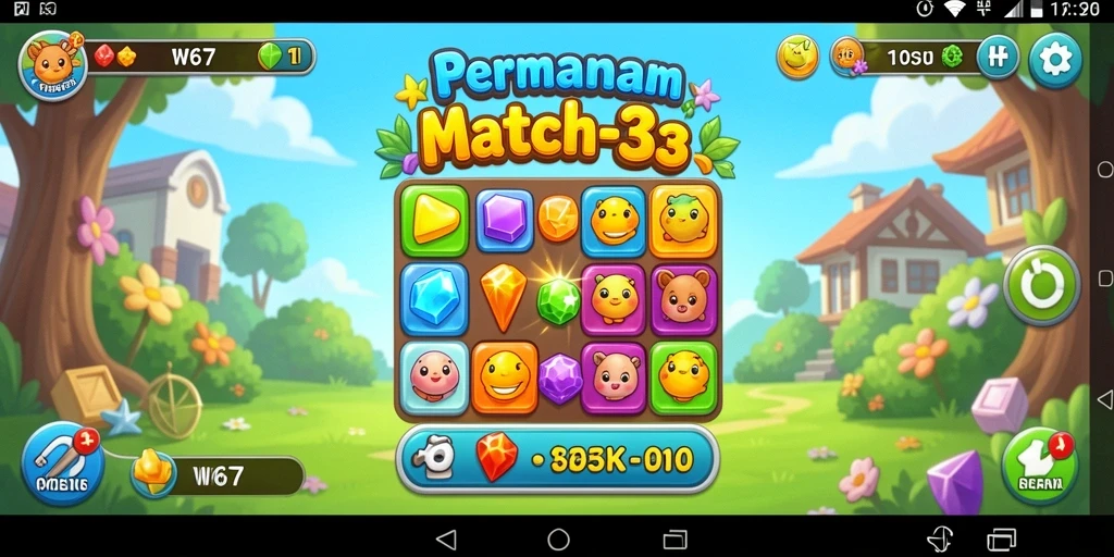 Screenshot gameplay W67 menampilkan tantangan Match-3 yang seru.