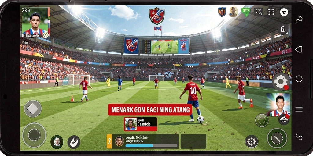 Tampilan gameplay ZK3 dengan aksi sepak bola yang mendebarkan.